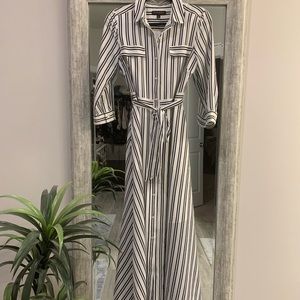 Banana Republic White Striped Maxi Shirt Dress